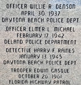 Detail of the Law Enforcement Memorial at Historic Courthouse showing Elmer Michael's name