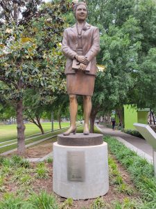 Adelfa Botello Callejo statue located near the Dedman School of Law in Dallas, Texas.
