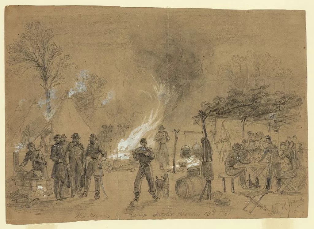 Thanksgiving 1861 drawing by Alfred R. Waud--Image courtesy Library of Congress President Abraham Lincoln issued a Proclamation calling for a day of Thanksgiving in both 1863 and 1864. 