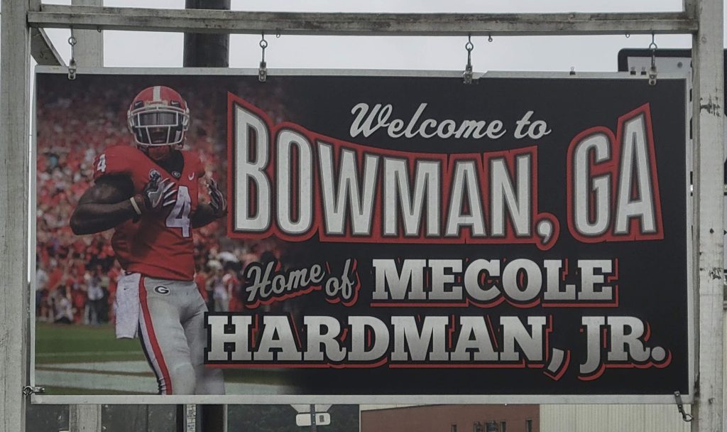 Sites to see in Bowman Georgia. Home of Mecole Hardman welcome sign.
