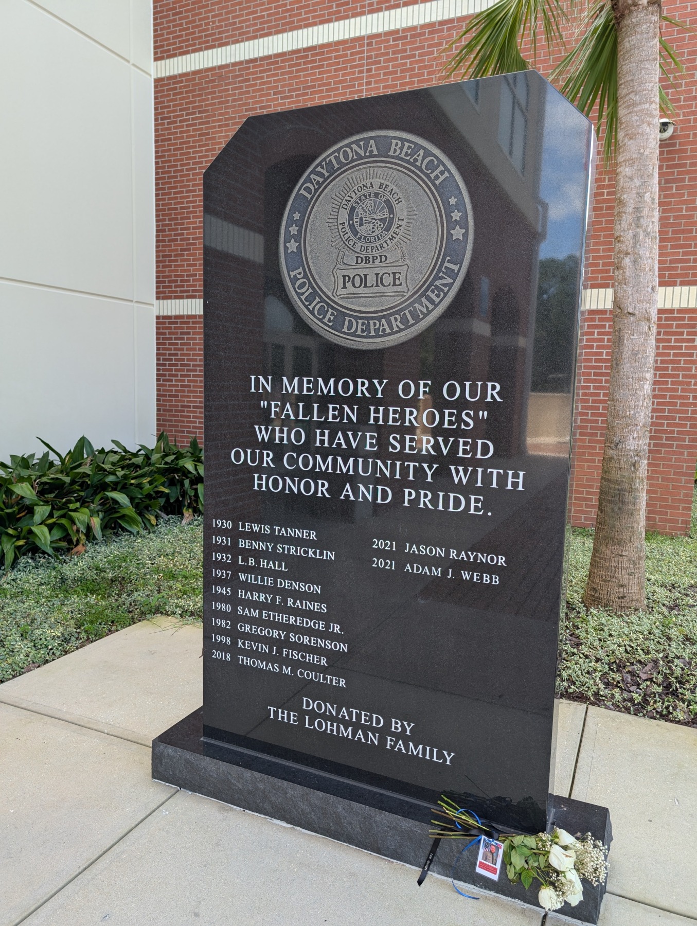 Daytona Beach Fallen Heroes Memorial located at the Daytona Beach Police Station