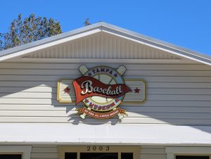 Close up of the front entrance to the Tampa Baseball Museum located in the Ybor City neighborhood