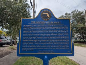 The Lynching of Lee Bailey historic marker on Rich Avenue in DeLand, FL