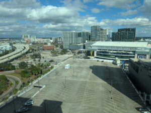 Skyline with more of the parking shown from the Embassy Suites Downtown Tampa